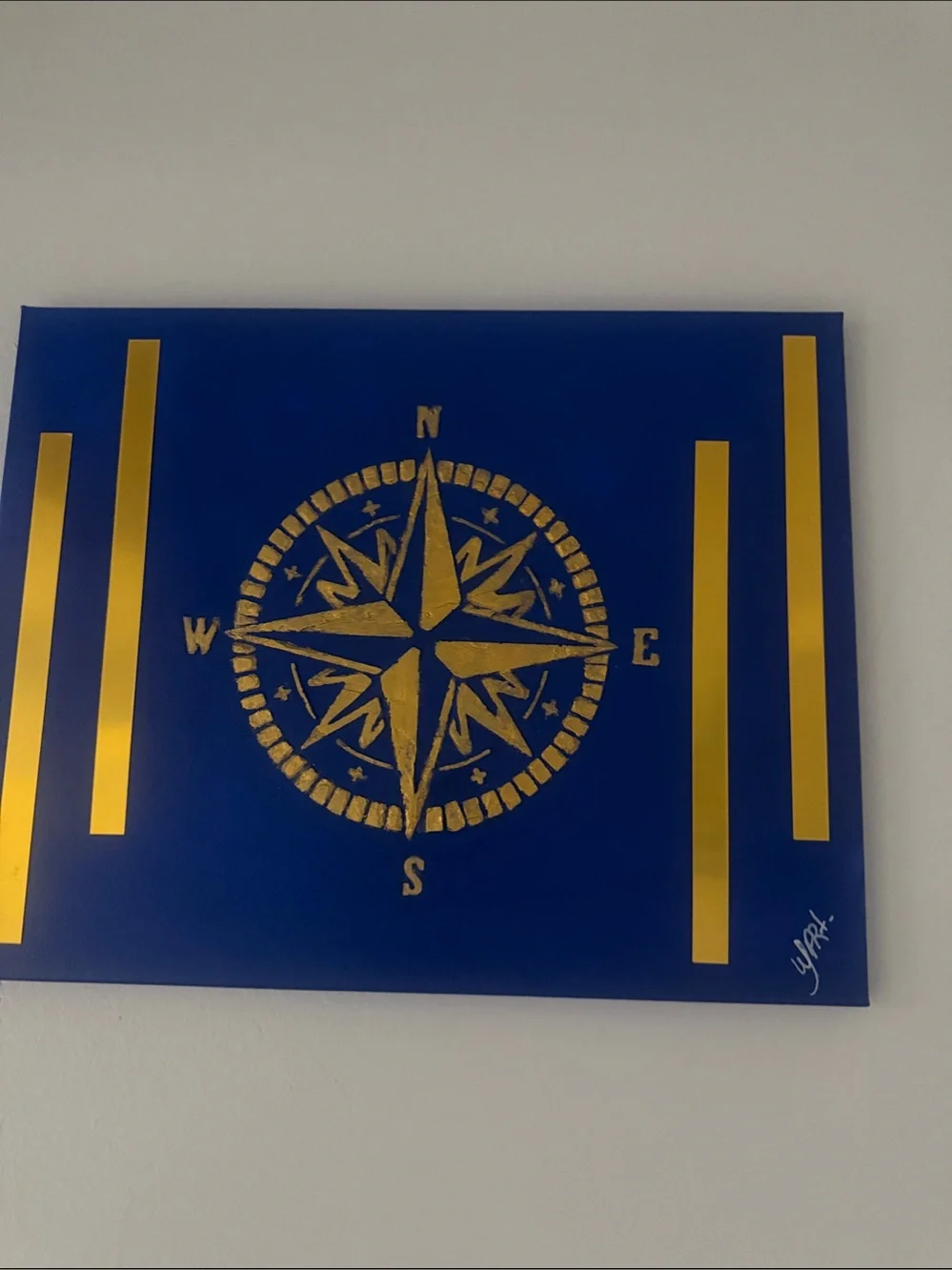 Navy Blue and Gold Compass Wall Art - Home Wall Decor